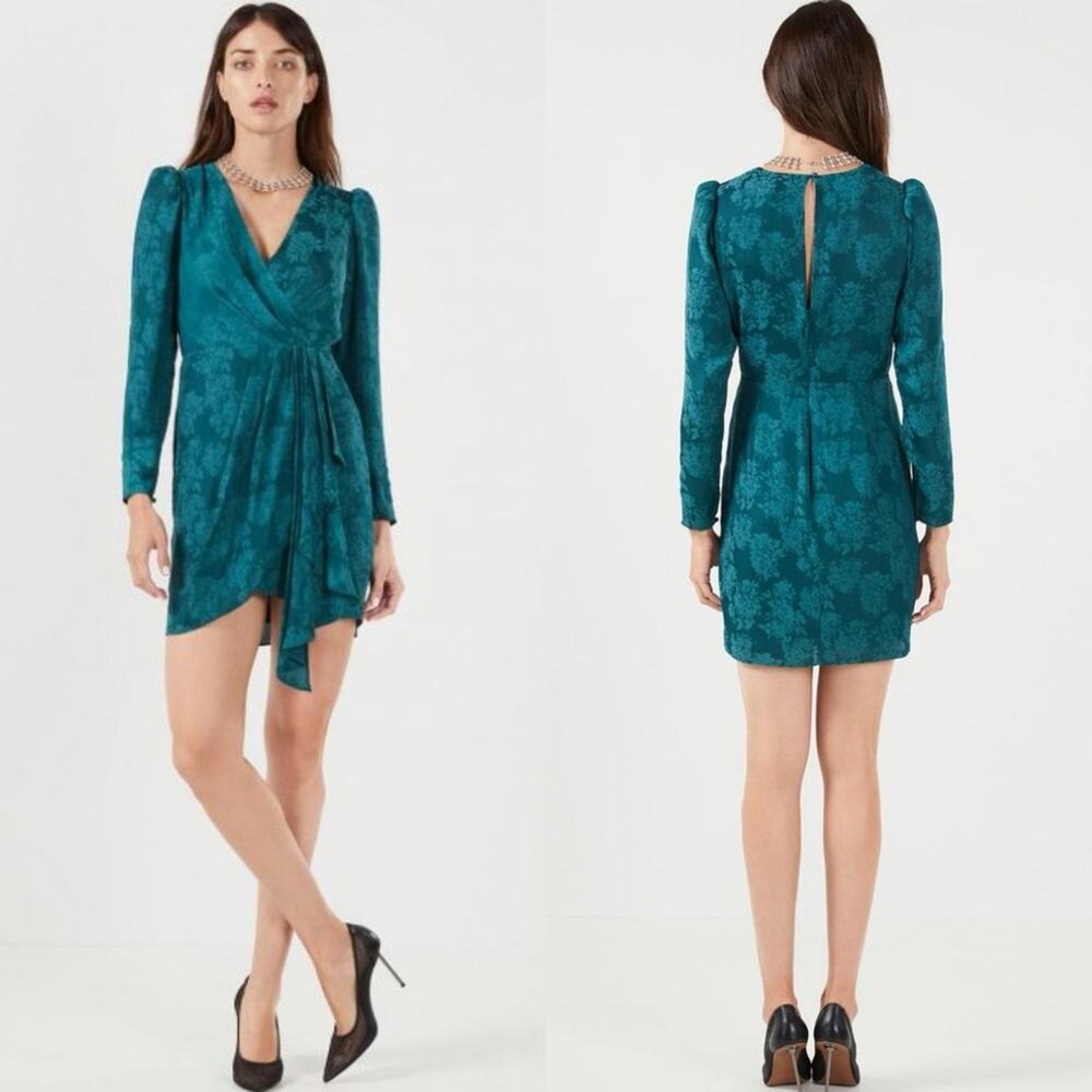 BCBGMaxAzria Green Ruched Tie Front Mini Dress